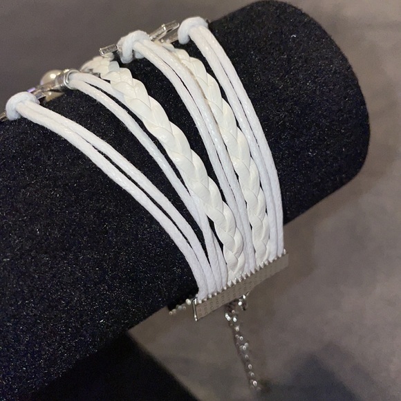 Multi Braid Bracelet Infinity Love Braid Eiffel Tower Faux Pearl Lobster Clasp - Picture 3 of 6
